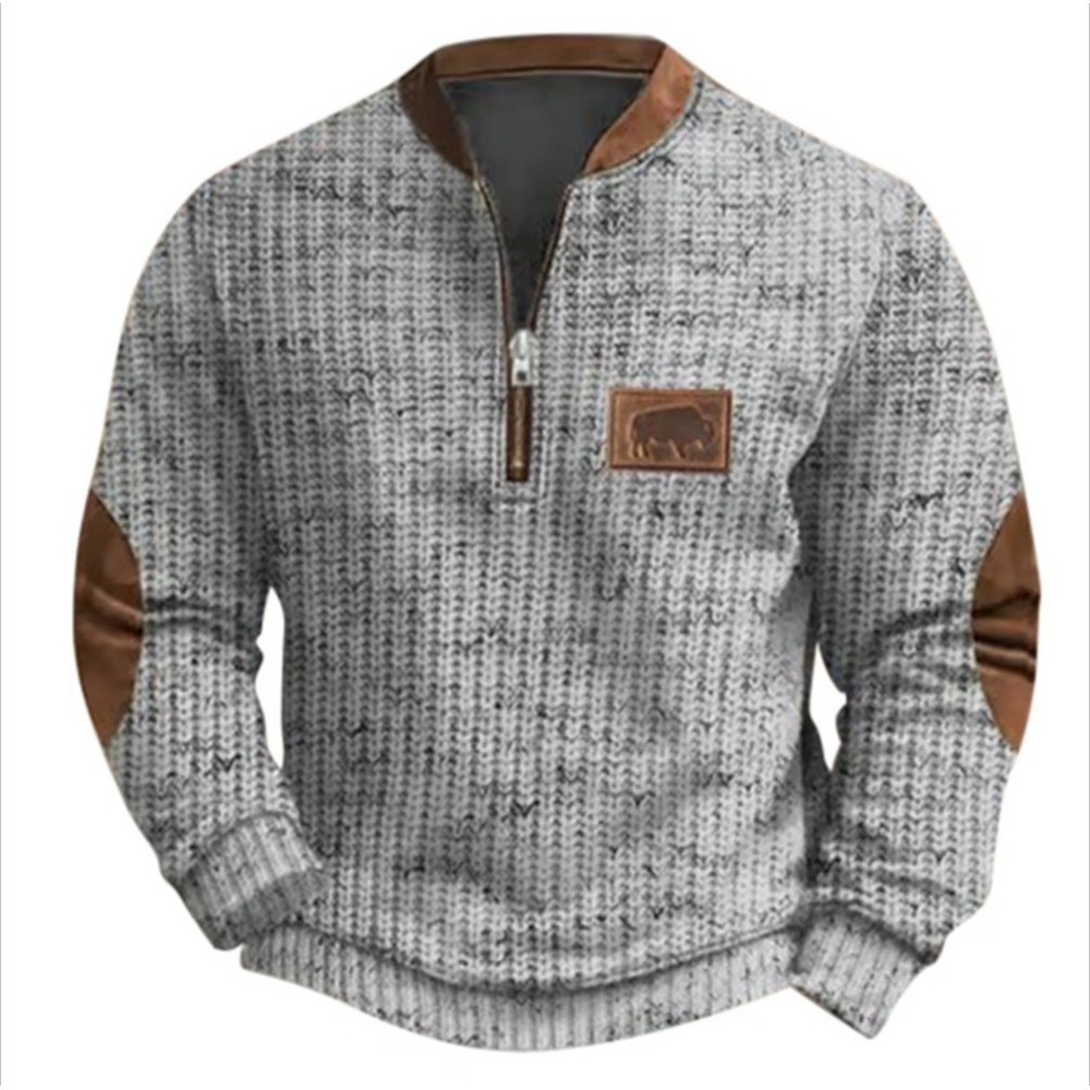 Mens European And American Ethnic-Style 3D Printed Half-Zip Hoodie size L